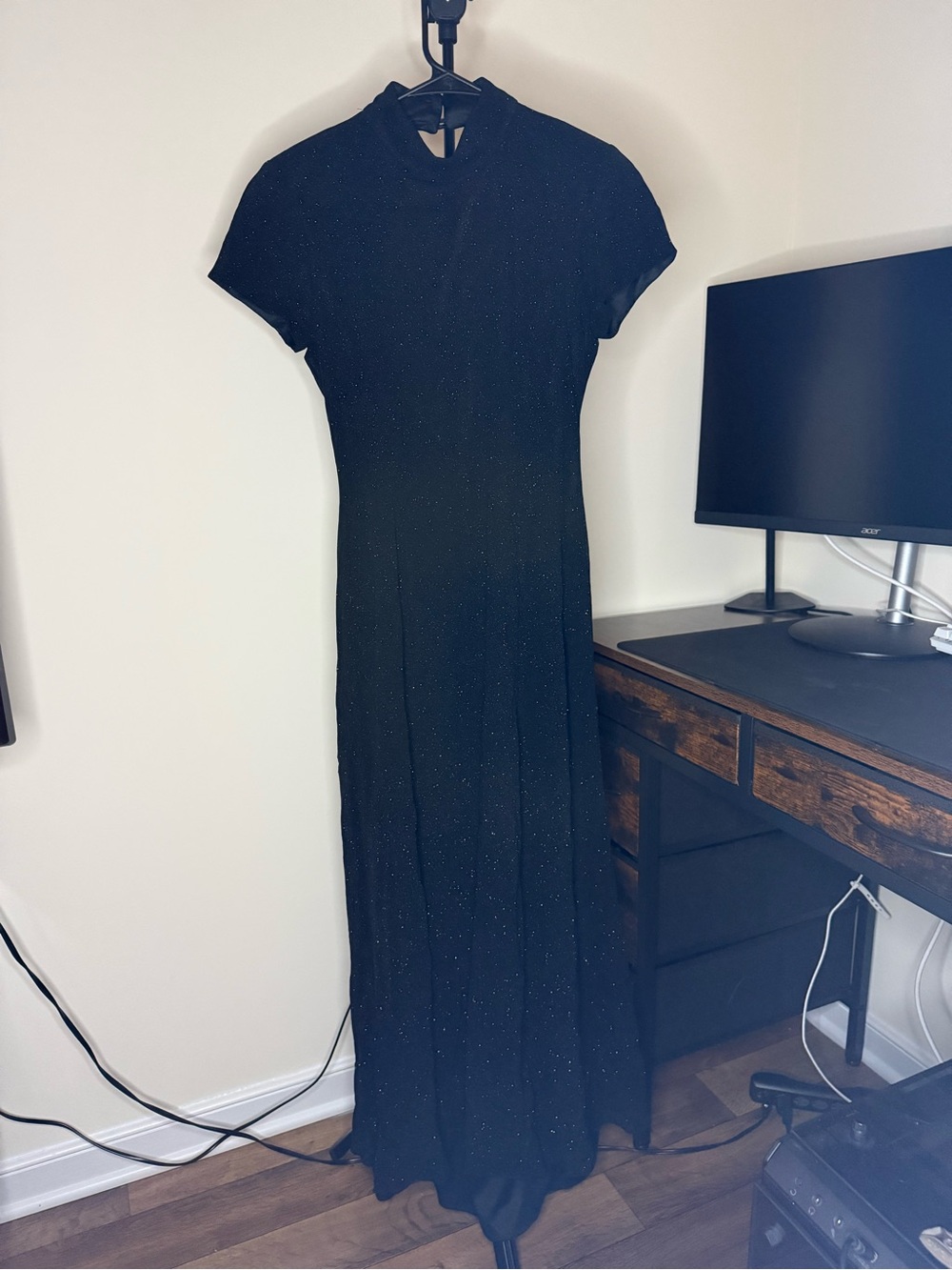 Black Sparkle Maxi Dress with Short Sleeves